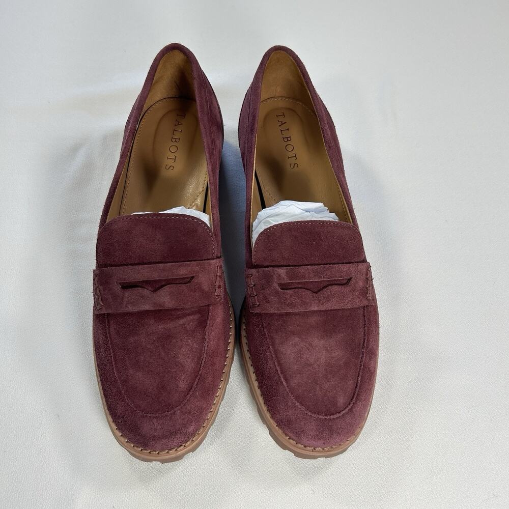 TALBOTS Cassidy Suede Penny Loafers Rich Burgundy Women's Size 7.5 M Flaw
